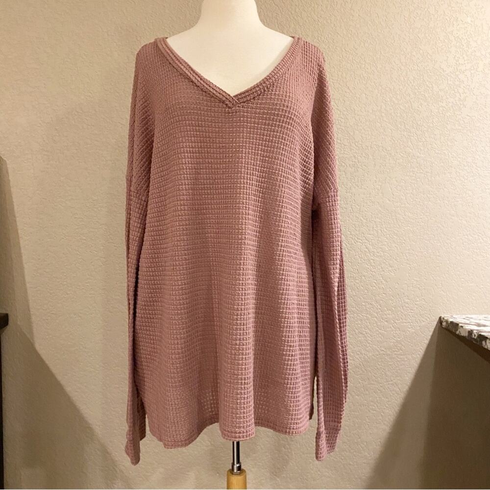 Jodifl Mauve Long Sleeve Waffle Crewneck Top XXL